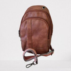 NEW! Brown Faux Leather Shoulder/Crossbody Bag w/Colorful Strap